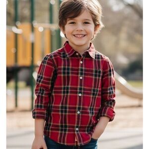 THE CHILDREN’S PLACE Plaid Button-Up Shirt, Boys Size 7/8, Red Green, New